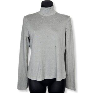 St. John Sport‎ Turtleneck Metallic Sweater Top Womens S Silver Studded Sparkle